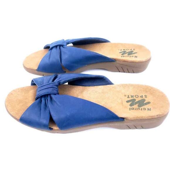 Natural Sport Sandals Slip On Tan Blue Leather Size 7M Summer Shoes Comfort - Picture 2 of 4